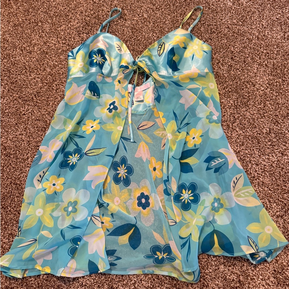 Vintage Victorias Secret Y2K Floral Blue and Yellow dress